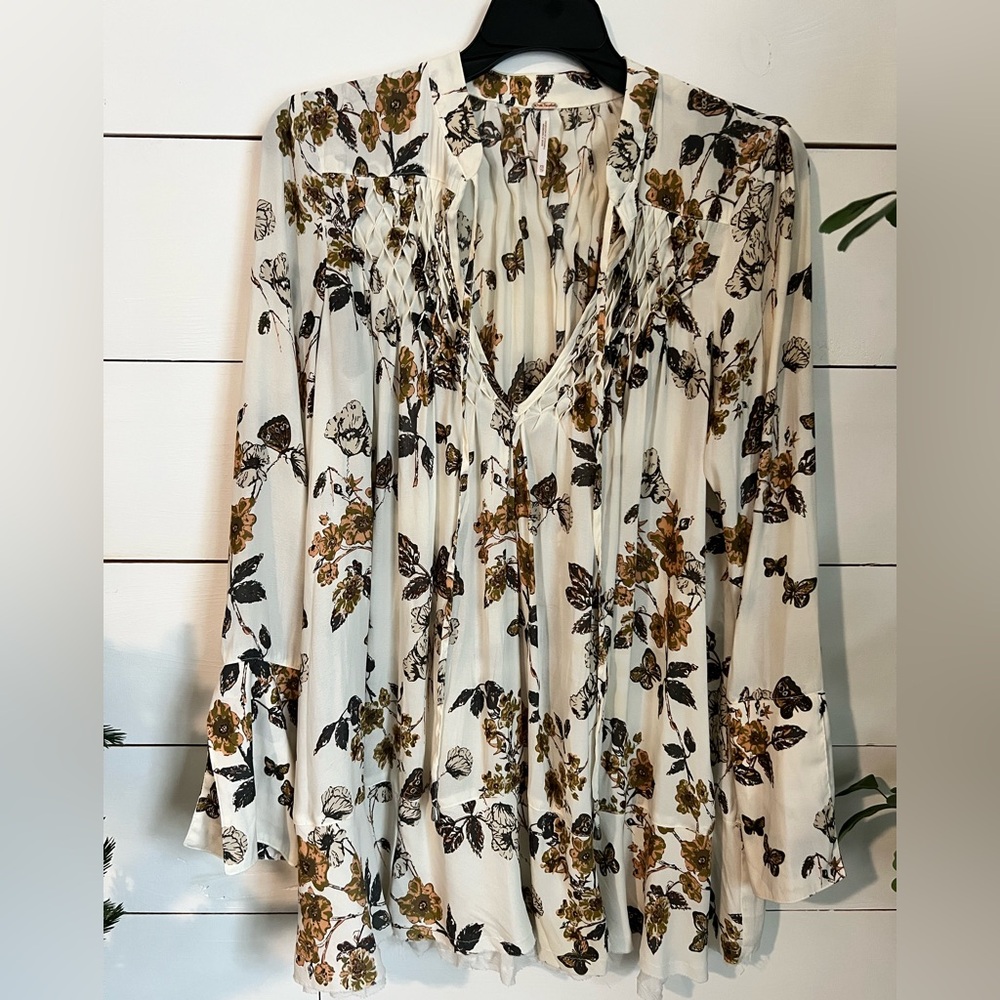 Free People Pebble Crepe So Fine Smocked Tunic Oversized Top